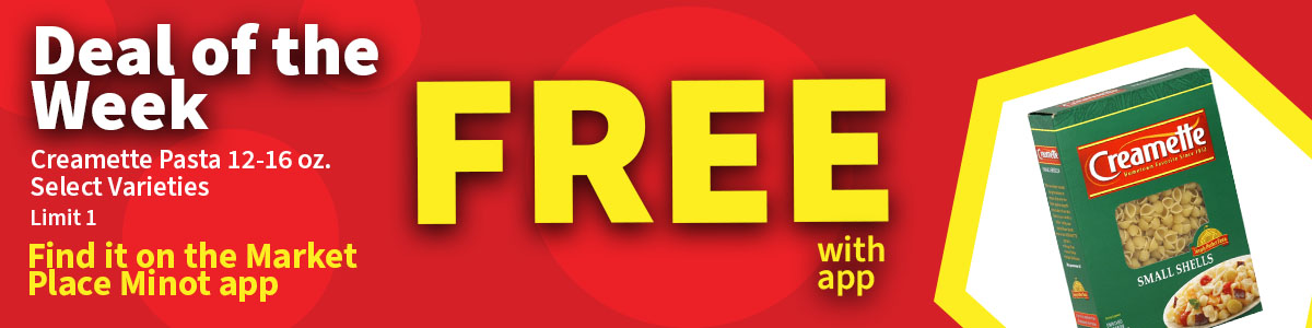 The Deal of the Week item this week is Creamette Pasta select varieties.  Get 1 package of 12-16 Creamette pasta for FREE with the MP Rewards app.